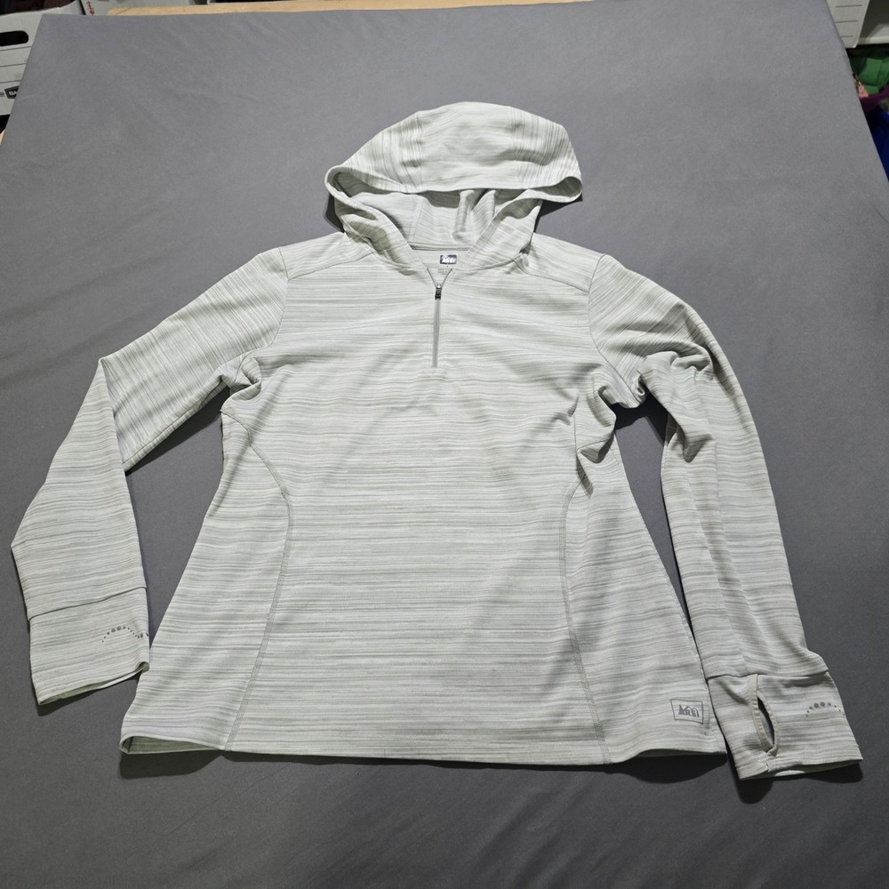 Flaws REI Quarter‎ Zip Hoodie Women Large Gray Space Dye Active Shirt Thumbholes